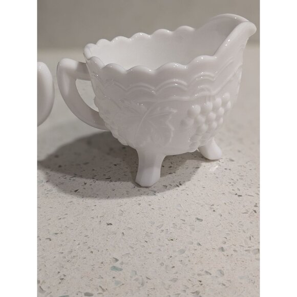 Imperial Glass Milk Glass Cream & Sugar Set With Grape Pattern - Picture 2 of 11